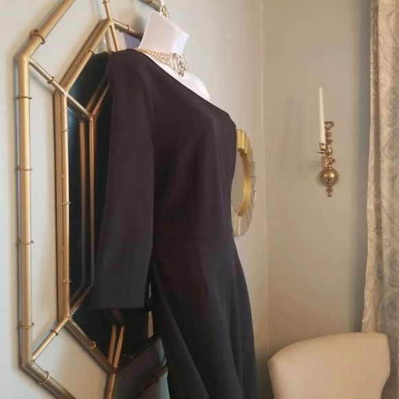 NY & Co Sexy Sleek Wide Leg 1 Shoulder Belted Jumpsuit Black NWT Sz.M $80 retail - Picture 10 of 12